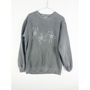 Olive Lynn Dancing Skeletons Acid Wash Crewneck Sweatshirt Womens M Gray Grunge
